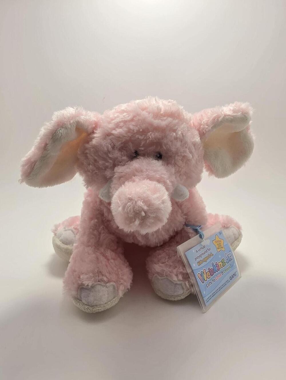 Webkinz Junior Pink Elephant Plush with Tag/Code, Ganz Plush RARE (8 inch)